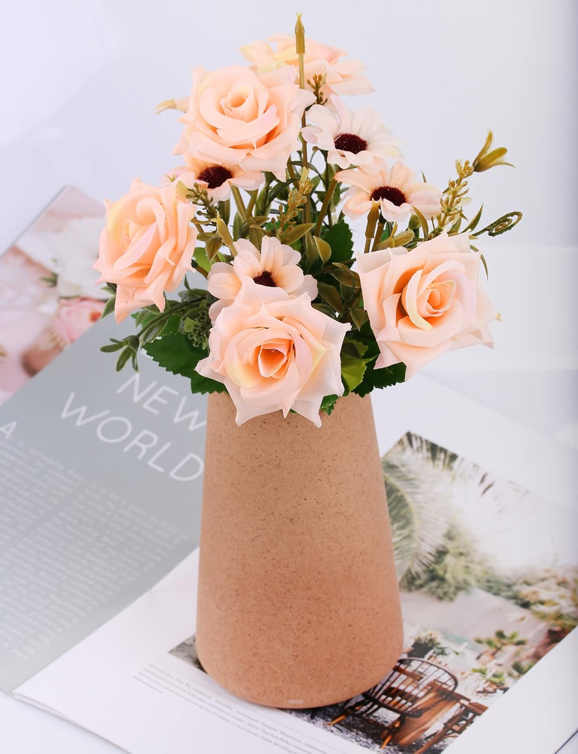 Simple Vase for Flowers Plants, Matte Vases for Modern Table Shelf Home Decor Wedding Boho Decor, 6" H Frosted Elegant Ceramic Vase for Pampas Grass Fluffy Stem Bouquet Lavender Flowers (Brown, 4)