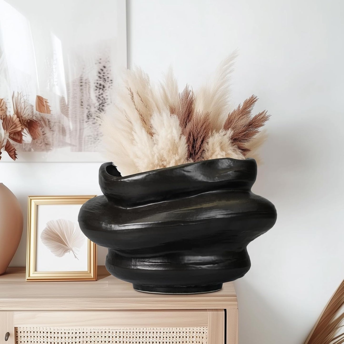 Ceramic Pots for Plants 11 Inch - Bonsai Flower Pots for Indoor Plants with Drainage Hole, Decorative Outdoor Pot for Plant, Gift for Men Women, Black