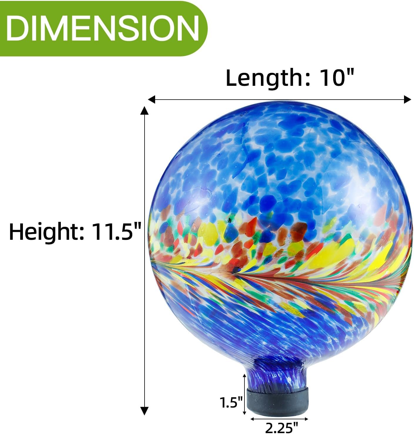 VOREEN 10-Inch Glass Gazing Ball, Outdoor Gazing Globe, Handmade Reflective Ball Yard Decoration for Homes, Patio, Lawn and Gardens, Gift for Mom Wife Friend, Phoenix Tail Design, Blue