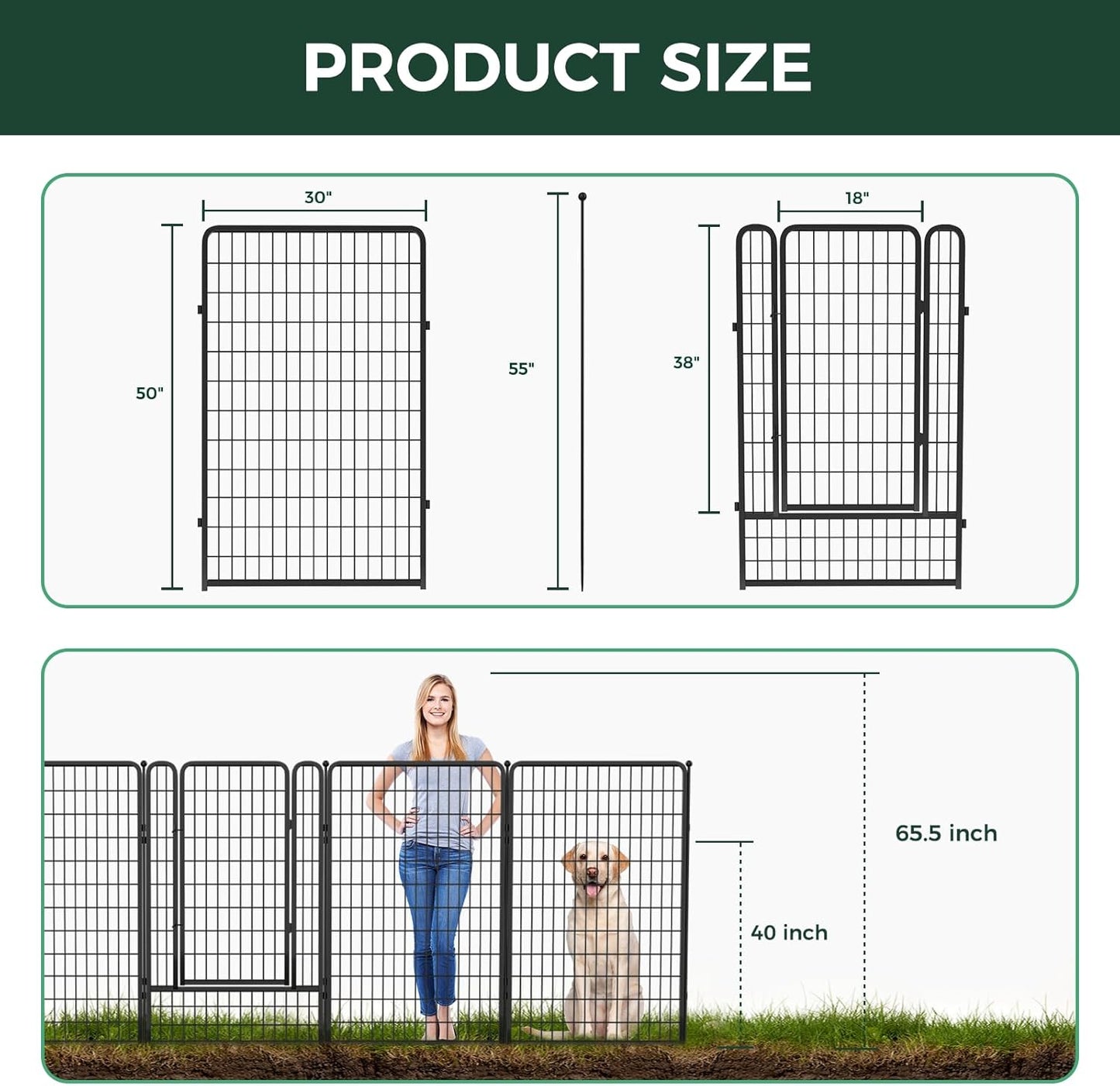FXW Garden Fence Outdoor for The Yard – 50in(H) x 31.3ft(L) Heavy Duty Metal Animal Barrier for Dog and Rabbit, Decorative Dog Fence, 12 Panels, Black