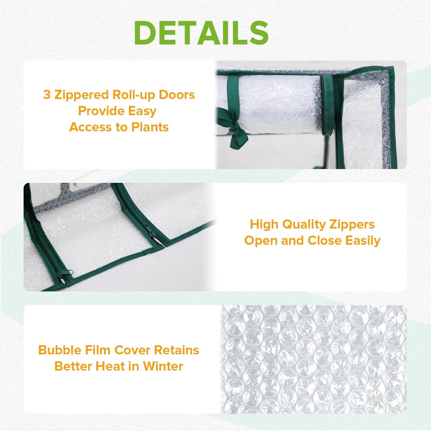 EAGLE PEAK Tunnel Greenhouse Garden Green House with Roll-Up Zipper Doors, Portable 96"x36"x36", Bubble Film Cover, White