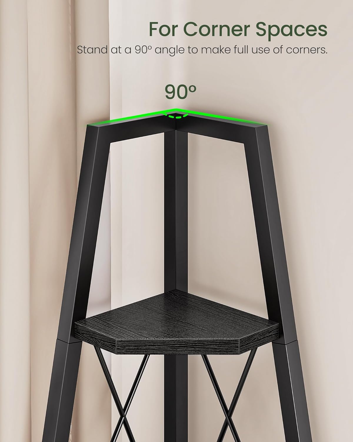 5-Tier Corner Shelf, Corner Bookshelf, Ladder Shelf, Floor Standing Storage Rack, Open Display Stand, Plant Stand, for Living Room, Bedroom, Study, Bathroom, Black TCJ22BB