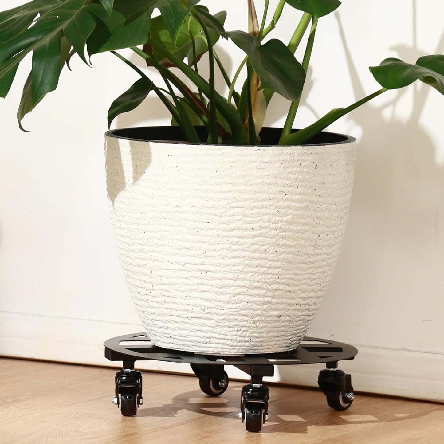 2 Packs 13 inches Large Metal Plant Caddy with Wheels Heavy-Duty Round Plant Stands with Casters Indoor Outdoor Flower Pot Mover Roller Base Garden Dolly Coasters Black, Strong Load Capacity