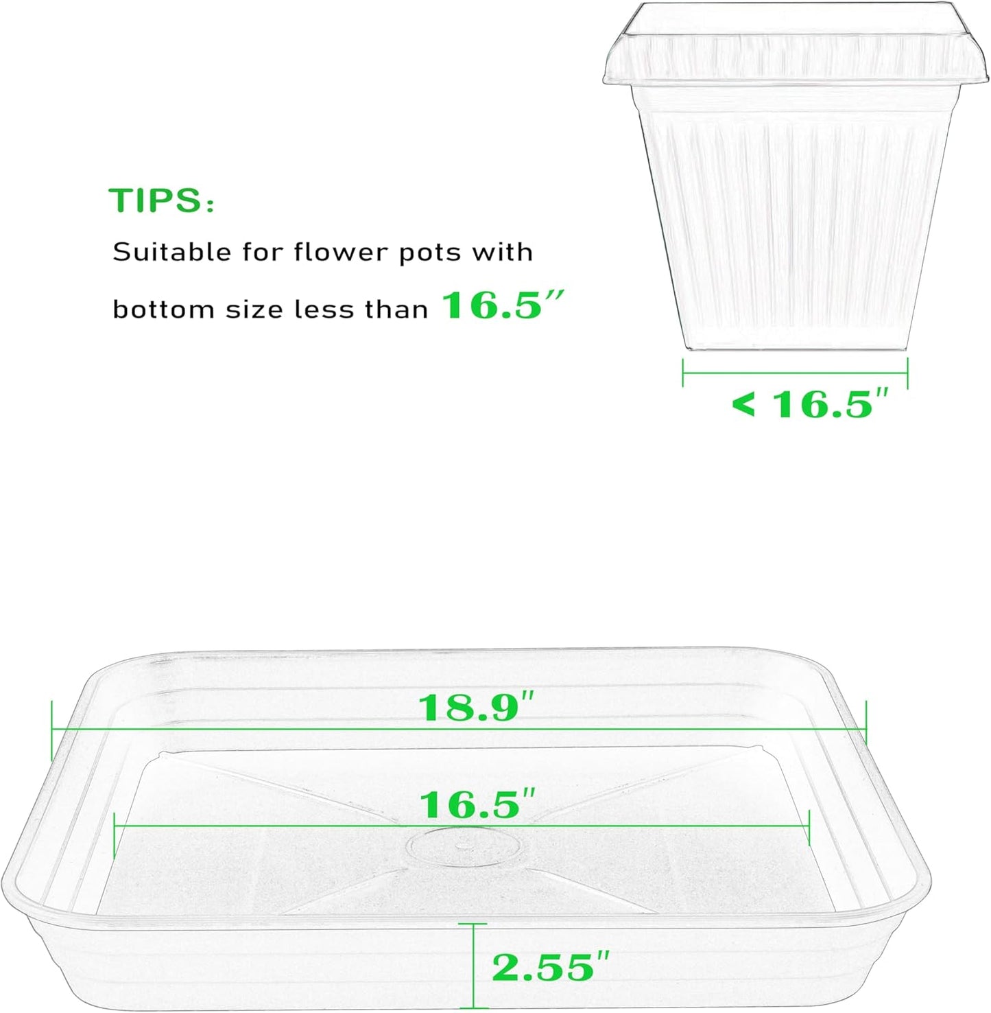4 Pack Square Plant Saucer Tray 18 inch, Heavy Duty Plastic Plant Saucers for Indoors Outdoor, Flower Plant Drip Trays for Pots, Square Seed Starting Tray, Seedling Growing Trays