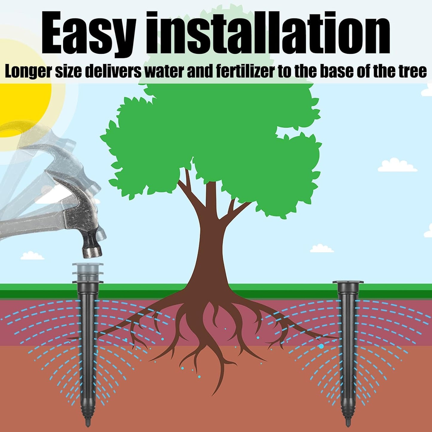 8 Pack Garden Watering Stake Large UV-Protected ABS Plastic Deep Root Irrigation Spike for Trees, Shrubs, Bushes, Shrubs, Flowers, Fruits, Vegetables, Potted Plants (14 Inch)