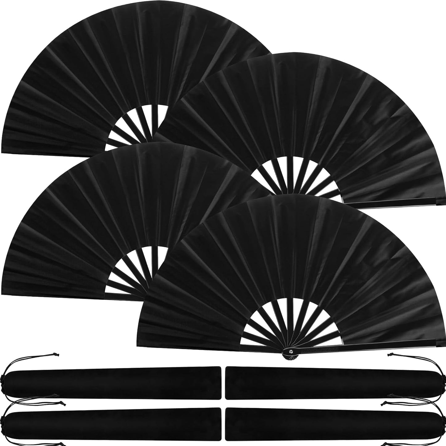 Blulu 4 Pcs 11 Inch Large Folding Hand Fans for Line Dancing Clapping Popping Rave Fans for Kids Women Men for Dancing Boots on The Ground Festival Party Decoration(Classic Style, Black)