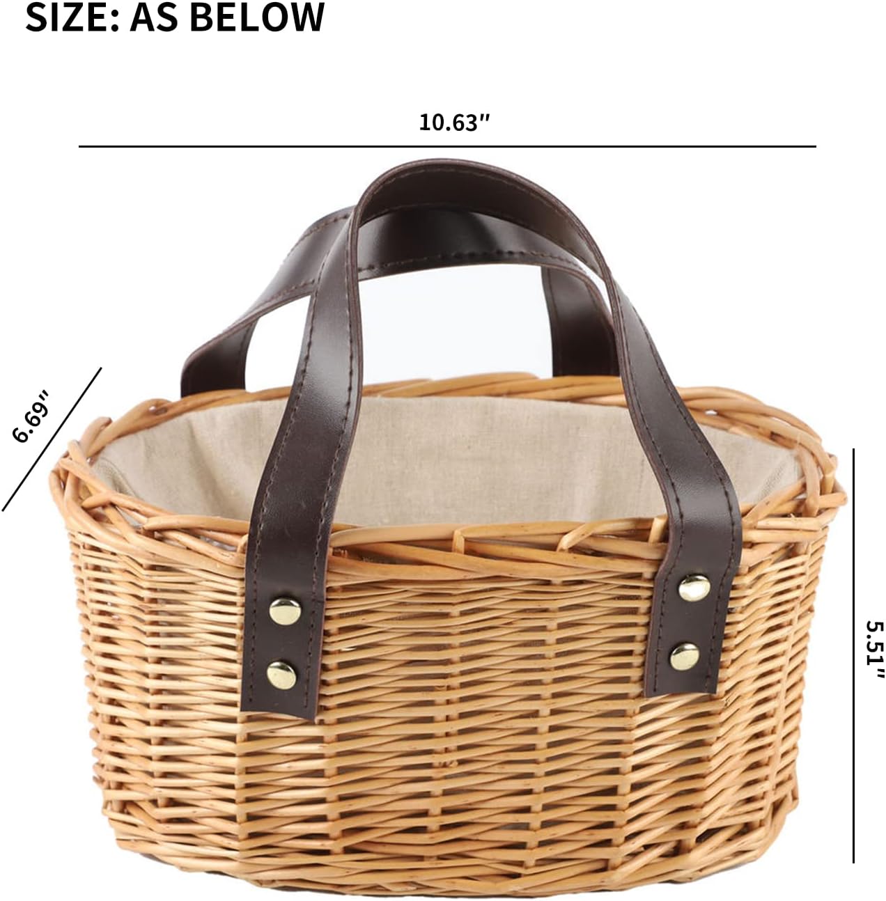 Wicker Picnic Basket with Double Leather Handles, Natural Willow Hamper for Easter Eggs Candy Wine Toy Flower Wedding Gifts