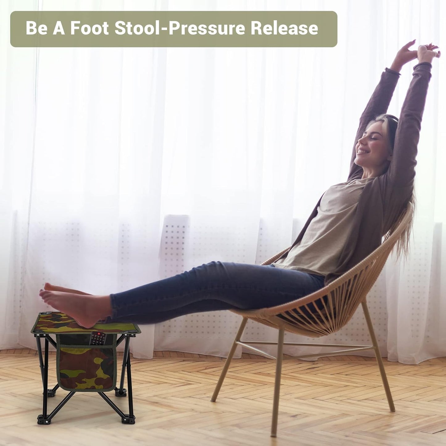 Portable Camping Stool with Side Pocket Camping Seat 12.5in Foldable Comfortable Widening Heightening for Travel Camping Fishing Hiking Gardening Picnic Beach BBQ Outdoor