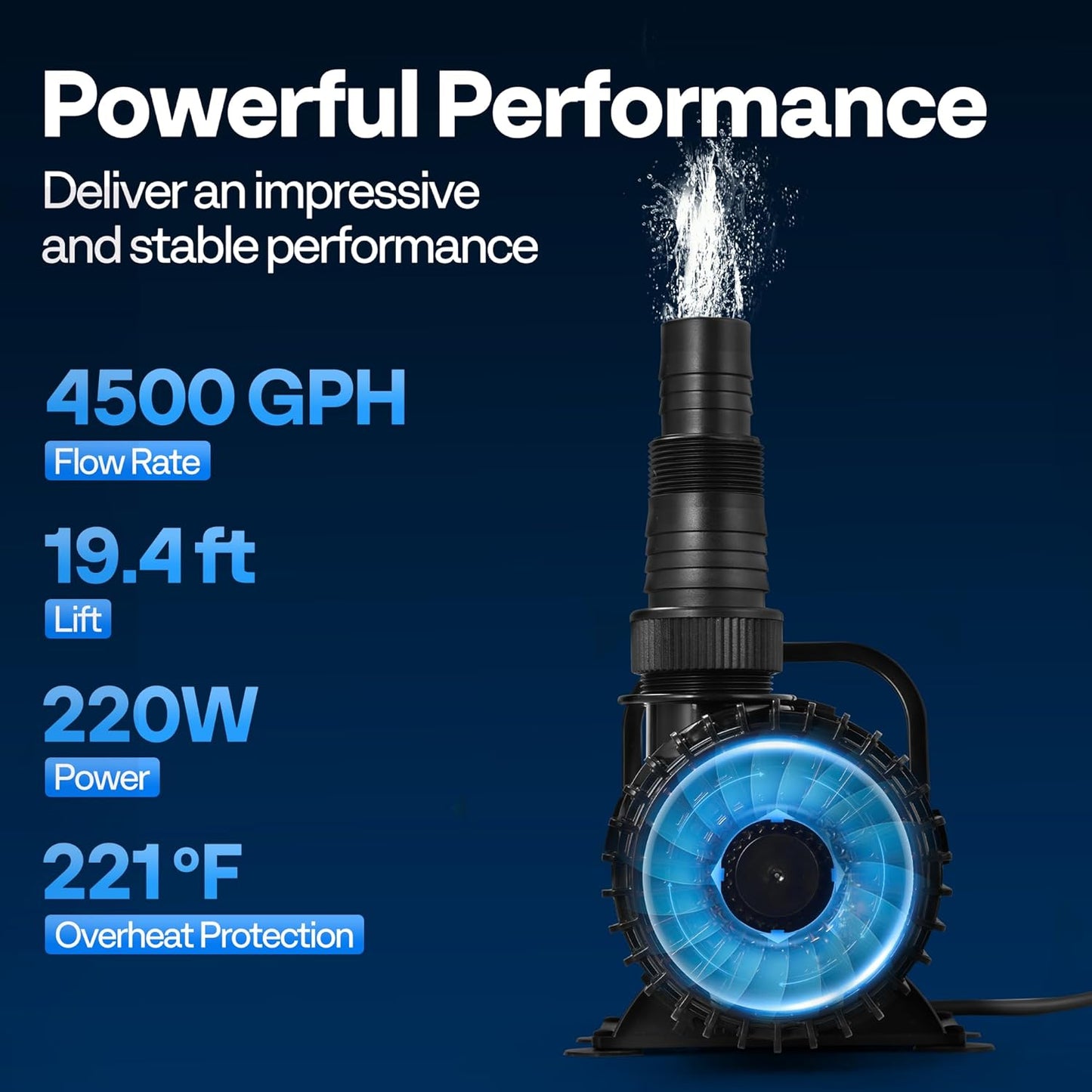 VIVOHOME 220W 4500GPH Submersible Water Pump with 180° Seamless Adjustable Nozzle and Barrier Bag for Koi Pond Waterfall Fountains Fish Tank