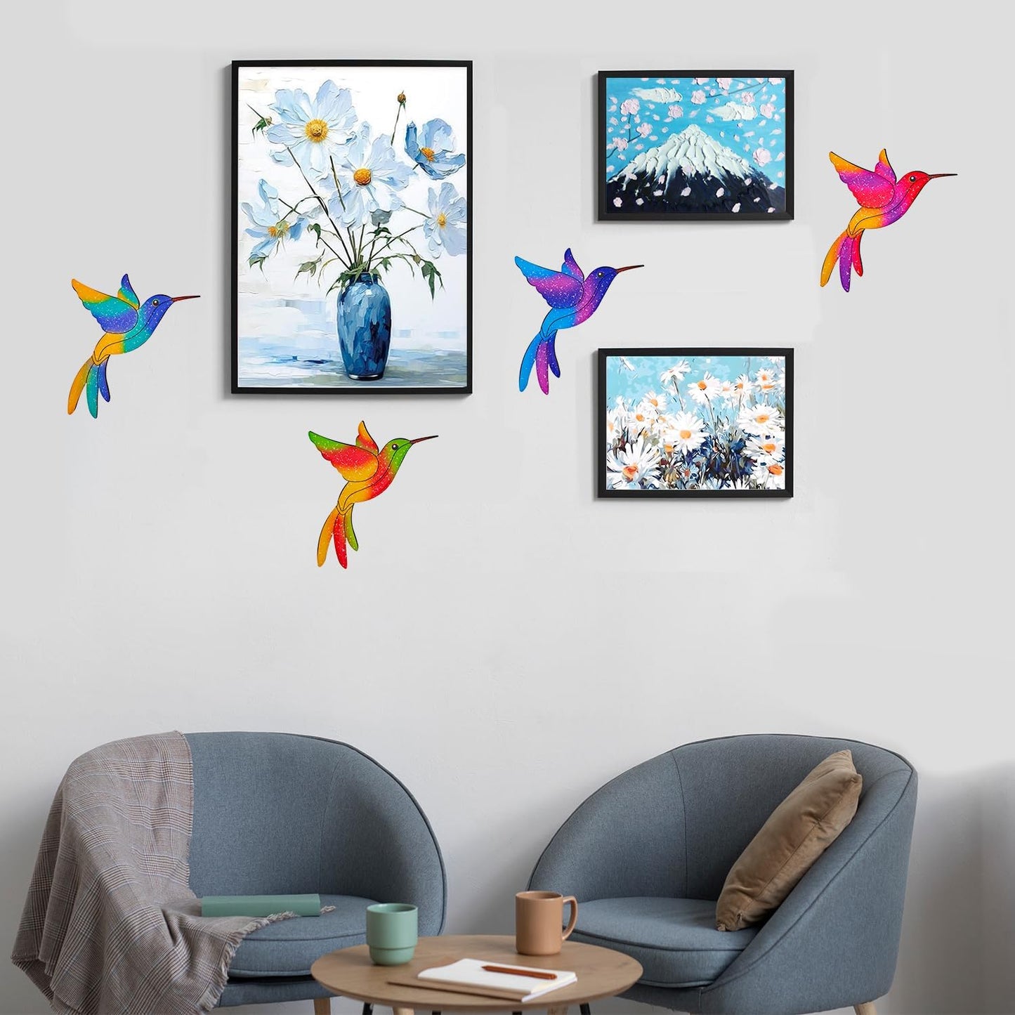 Metal Hummingbird Wall Decor,Outdoor Fence Birds Art Decoration,Hanging Decorations for Garden,Yard,Patio Balcony,Great Gifts for Family Friends(4 Pack)