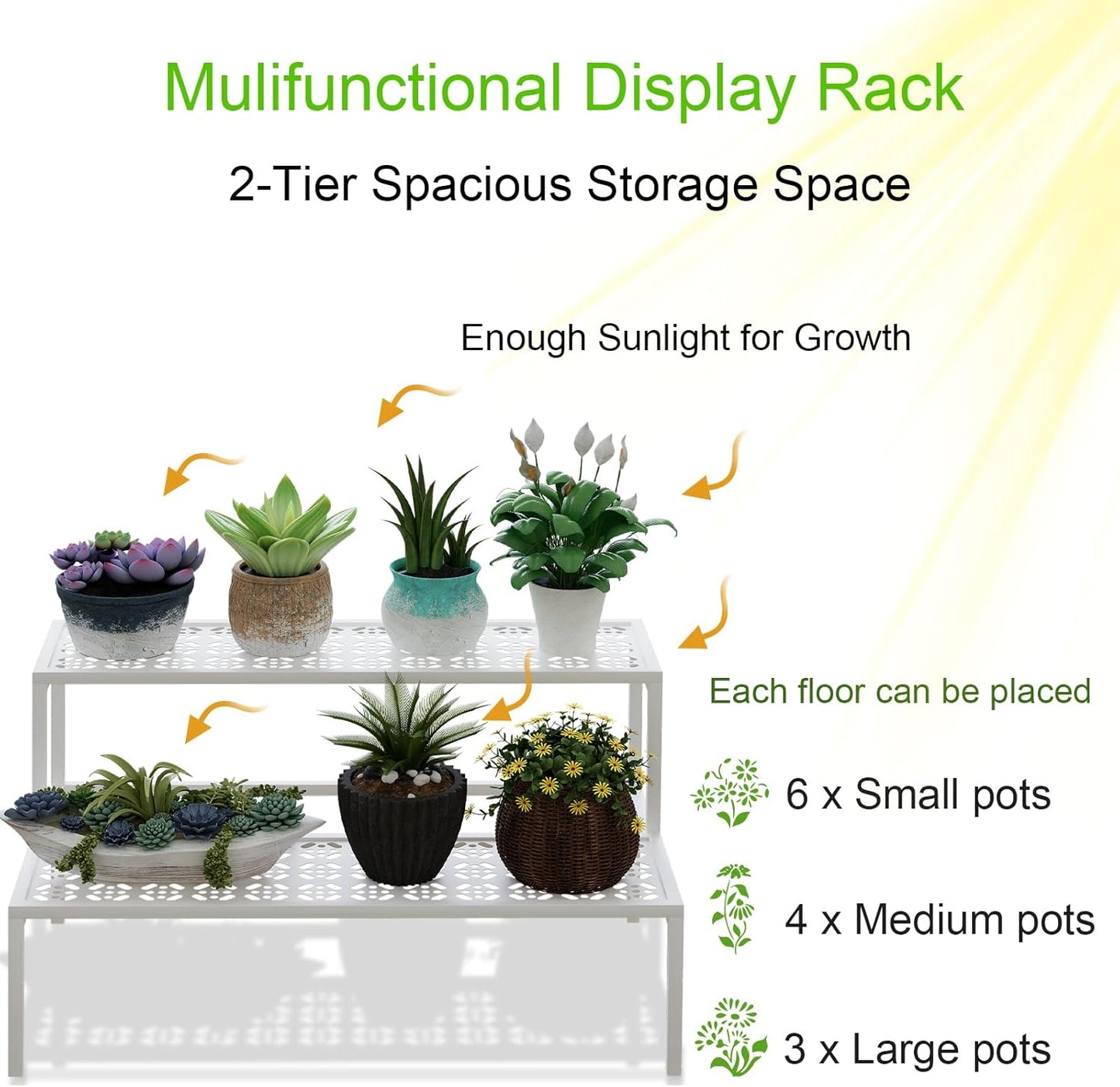 aboxoo Metal Plant Stand Metal 2 Tier Potted Multiple Flower Pot Holder Plant Shelf Indoor Plants Multiple,Outdoor Heavy Duty Planter Display Shelving Unit for Patio Garden Corner Balcony,Living Room(White)