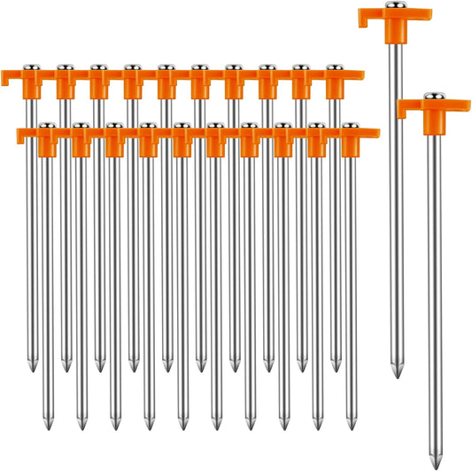 30 Pack Tent Stakes Heavy Duty,9.6 Inch Non-Rust Metal Tent Pegs,Ground Stakes Tent Spikes,Camping Stakes for Outdoor Camping,Grassland,Garden,Orange
