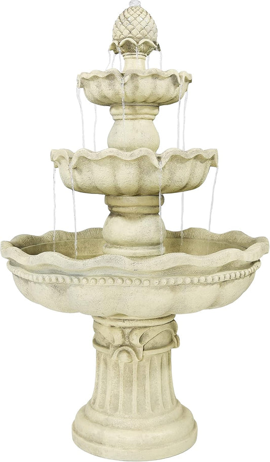 Sunnydaze 51-Inch Electric Water Fountain - Outdoor Water Feature - 3-Tier Outdoor Fountain with Pineapple Top - White