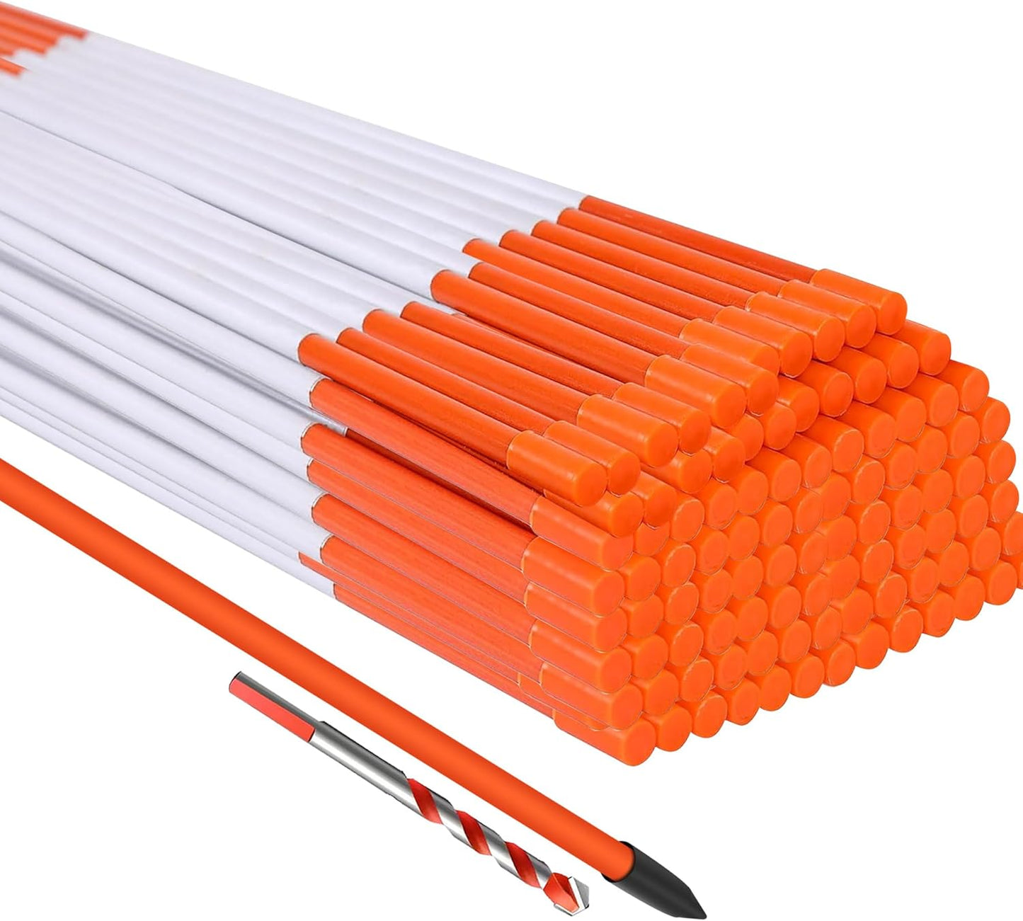 Driveway Markers 48 inch 100pcs, 5/16” Dia 4FT Snow Stakes with Reflective Tape, Highly Visible for Parking, Walkways, Snow Markers, 4FT Orange Fiberglass Poles Reflectors Markers with Steel Drill Bit