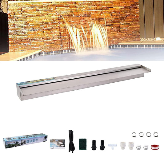 YUDA 36 Inch Water Pool Fountain, 304 Stainless Steel Pool Waterfall with Wider Water Flow Platform, Professional Waterfall Spillway for Sheer Descent Garden Outdoor