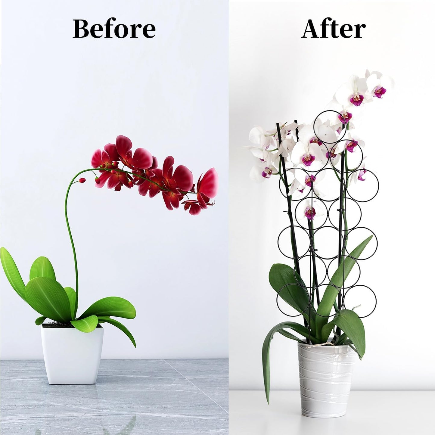 Garden Plant Trellis for Indoor Plants, Stackable Metal Trellis Supports for Climbing Plants or Houseplants, 3 Pack, Black,11.8"(W) x 15.4"(H)