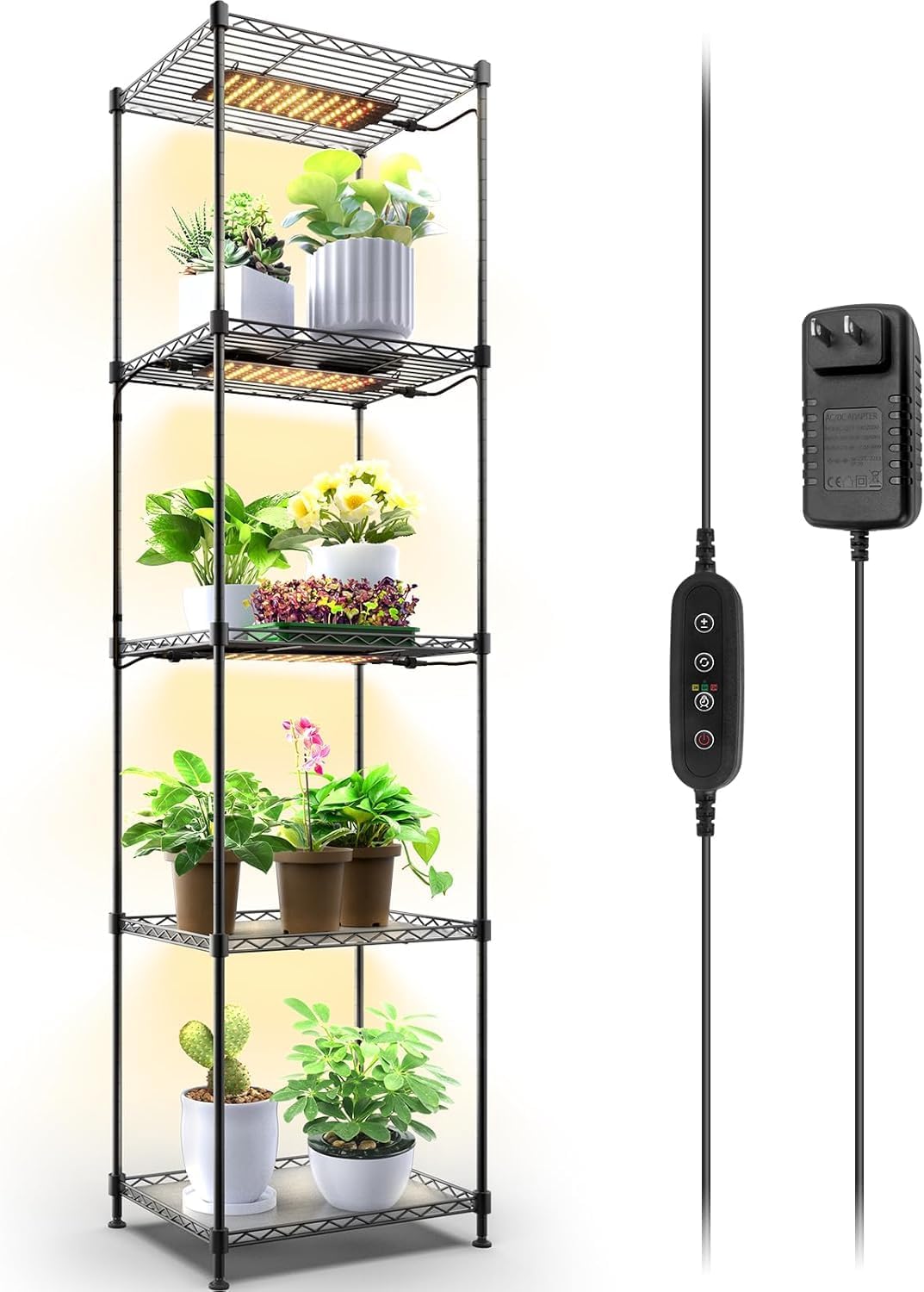 Barrina CX83 Plant Shelf with Grow Light, 5-Tier, Plant Stand with 10W Ultra-Thin Grow Light Panels for Hydroponics, Seedlings, Succulents, Flowers, Veg, 3/6/12h Timer, 15.7" L x 11.8" W x 59.1" H