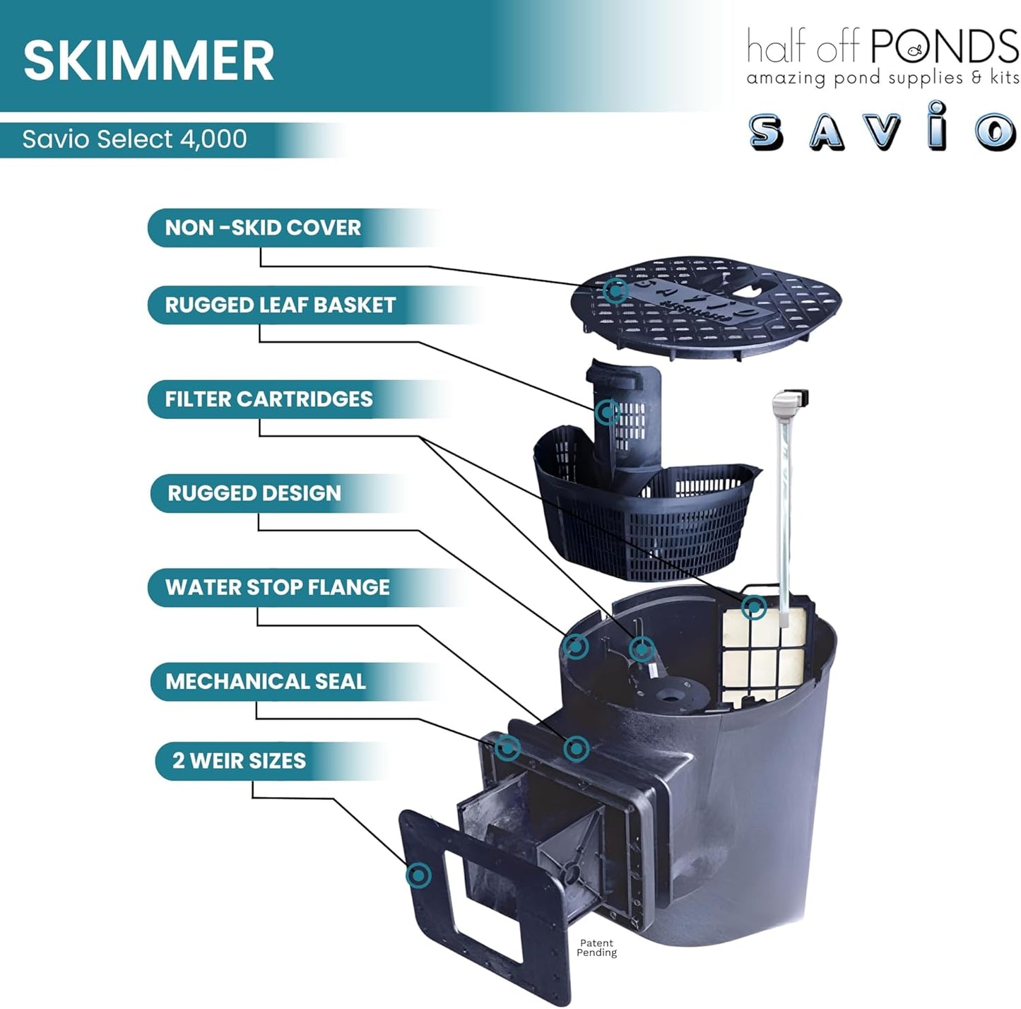 HALF OFF PONDS Savio Select 4,000 GPH Submersible Pump Pond Kit with 15' x 15' EPDM Rubber Pond Liner, UV Clarifier for Water Garden & Koi Pond