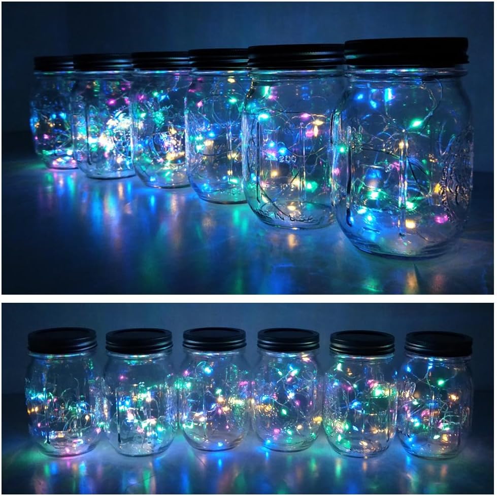 Decorman Solar Mason Jar Lid Lights, 6 Pack 10 LED Waterproof String Fairy Star Firefly Jar Lids Lights for Patio Garden Yard Lawn Party Wedding Christmas Decoration(Jars & Hangers Not Included)