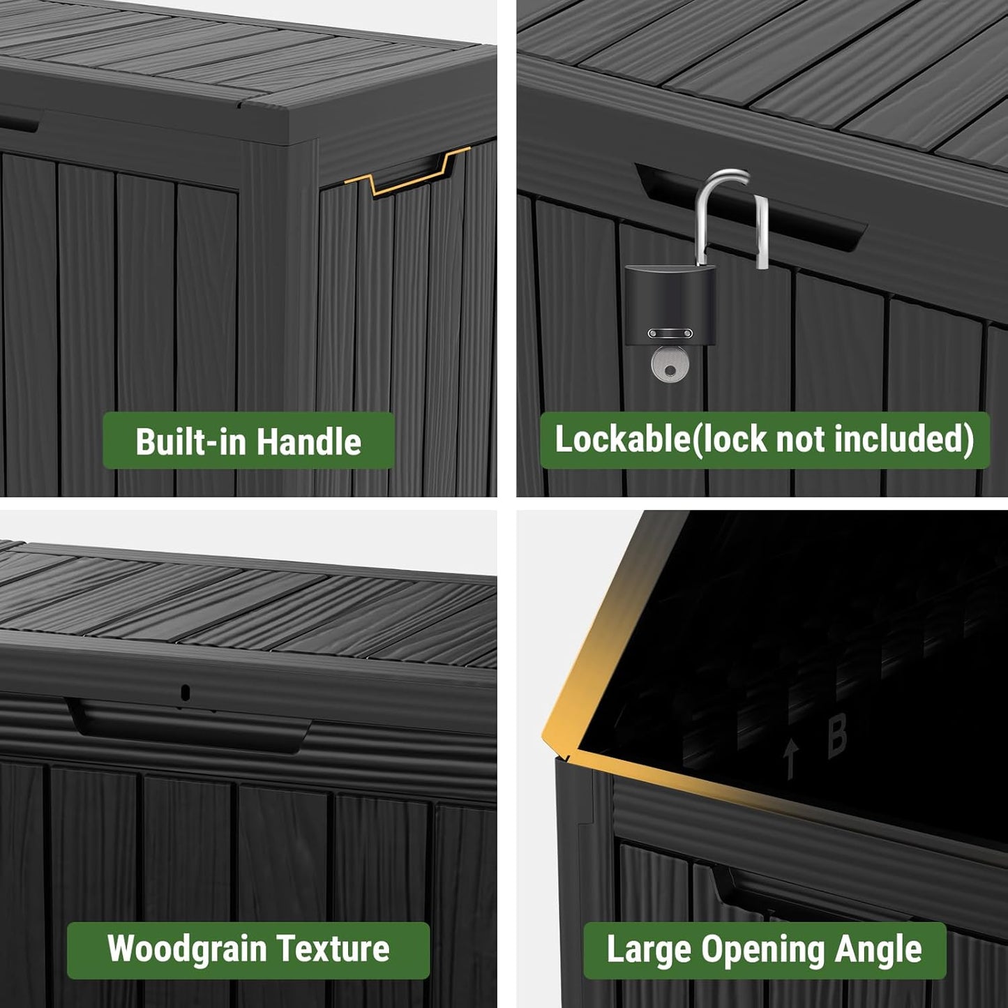 Mars Villa 45 Gallon Outdoor Storage Box, Resin Deck Box Waterproof, Storage Chest for Outside Patio Furniture Cushions, Pool Supplies, Garden Tools, UV Resistant and Weatherproof, Black