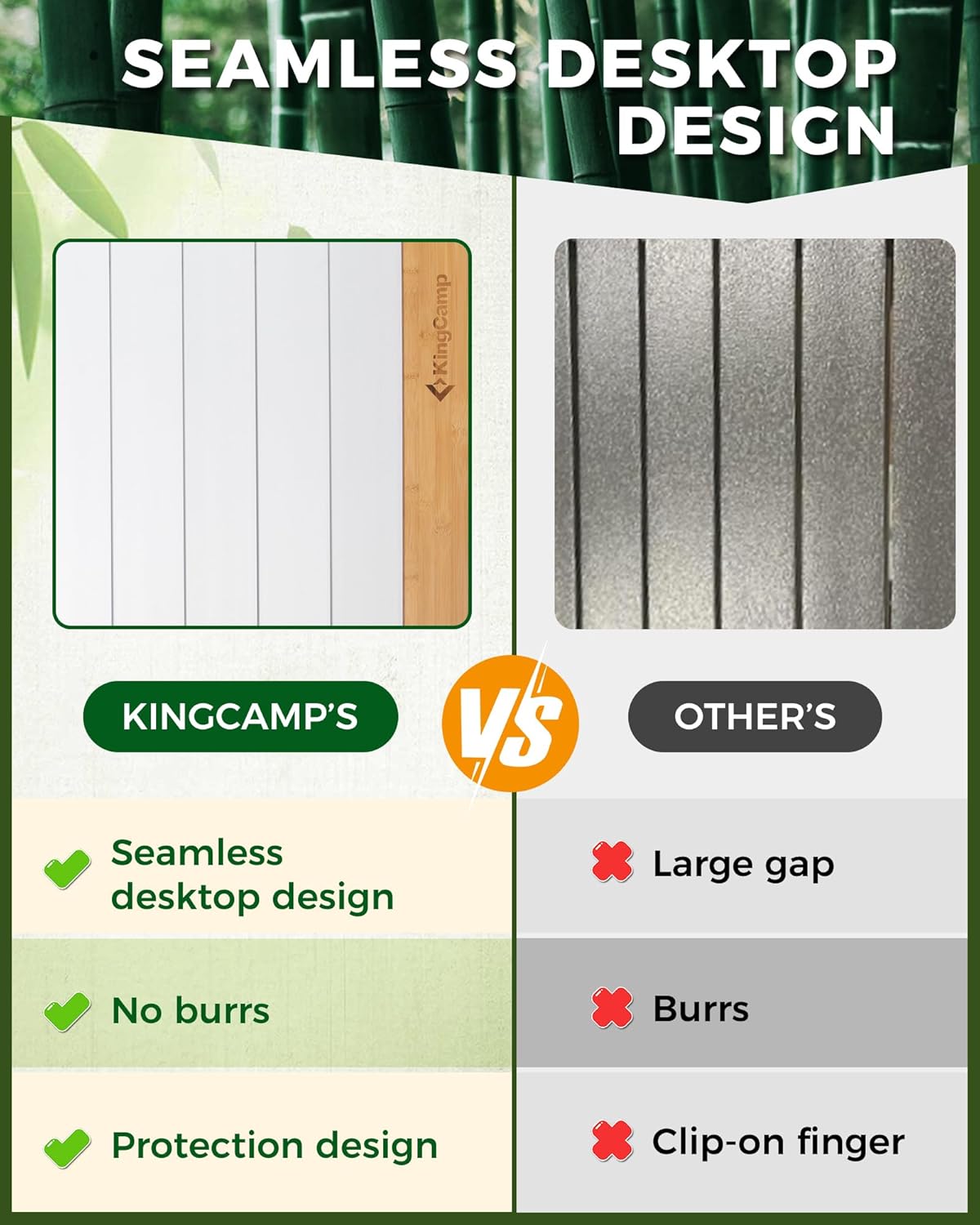 KingCamp Folding Camping Table, Aluminum Roll-Up Camp Table, Large Foldable Table for 2-4 Person, Outdoor Portable Tables with Carry Bag, 180 LBS Heavy Duty Load (Bamboo：40.16“x27.5”，2-4 People)