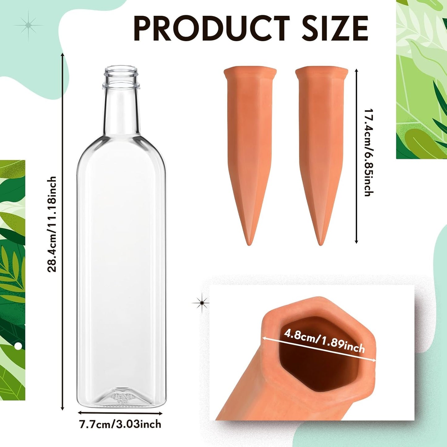 Dandat 8 Pcs 34oz Plant Watering Devices Include Terracotta Self Watering Spikes with 1000ml Plastic Bottles Slow Release Vacation Insert Automatic Plant Waterer Self Water Planter for Garden