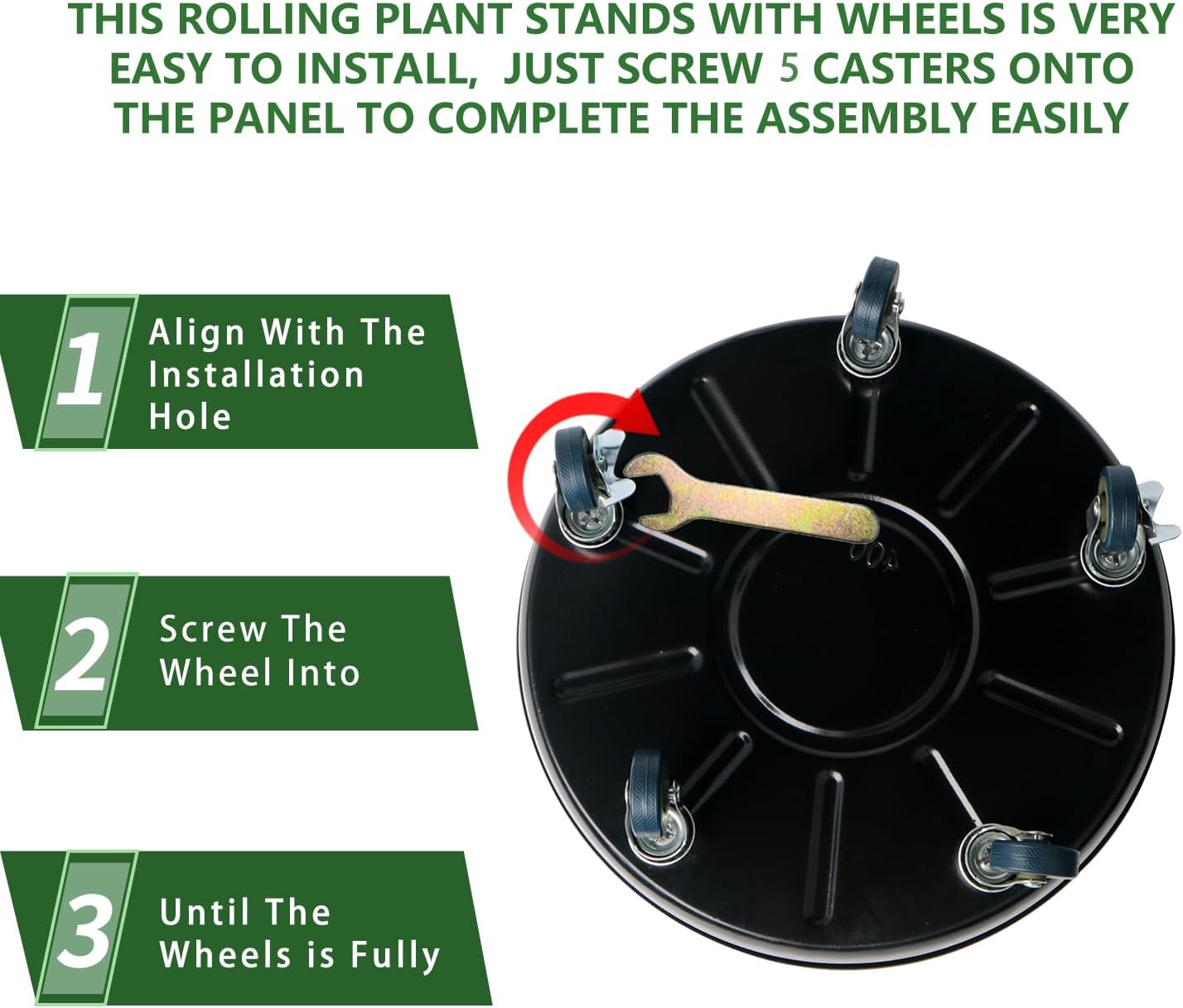 2 Pack Metal Plant Caddy with Wheels 14 Inch Black, Round Rolling Heavy Duty Plant Dolly, Heavy Plant Pot Mover Outdoors or Indoors, The Metal Wheel Can Rotate 360 Degrees or Lockable.