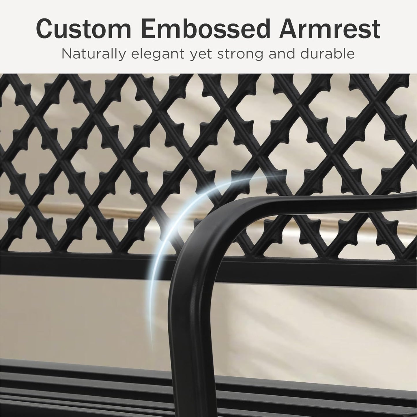 PHI VILLA 50" Outdoor Garden Patio Metal Bench for Outdoors with Plastic Backrest Armrests Sturdy Steel Frame, Black