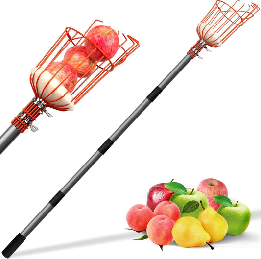 Walensee 8FT Fruit Picker, Adjustable Fruits Picker Tool with Lightweight Stainless Steel Pole and Big Basket, Fruit Catcher Equipment Tree Picker for Apples Mango Pear Orange Avocados Fruit Picking
