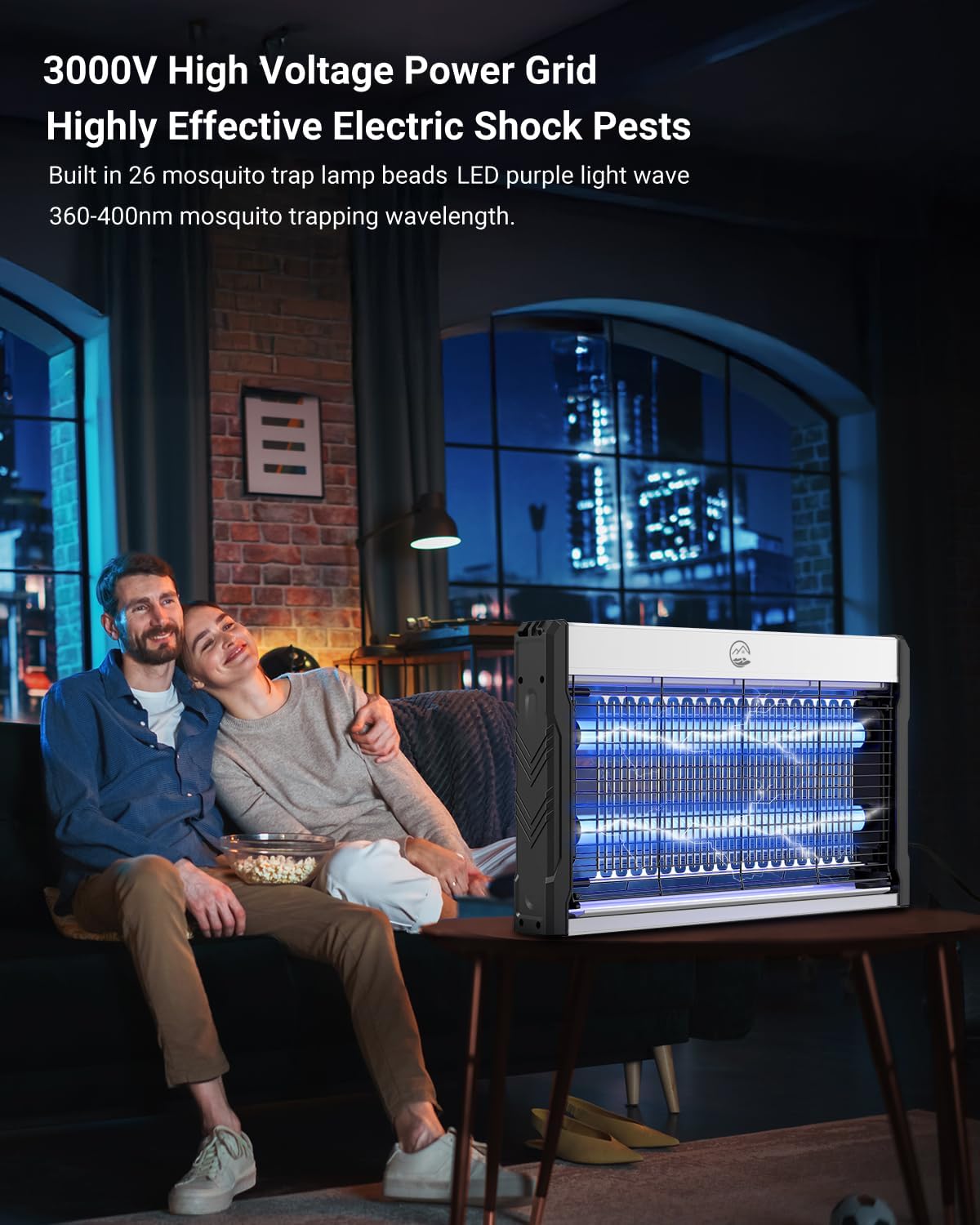 Electric Bug Zapper, 3000V High-Voltage Indoor Fly Killer, Powerful Electric Mosquito Zapper for Fly, Mosquito, Fruit, Moth, Gnat, Trap with Removable Washable Tray for Home Patio Backyard