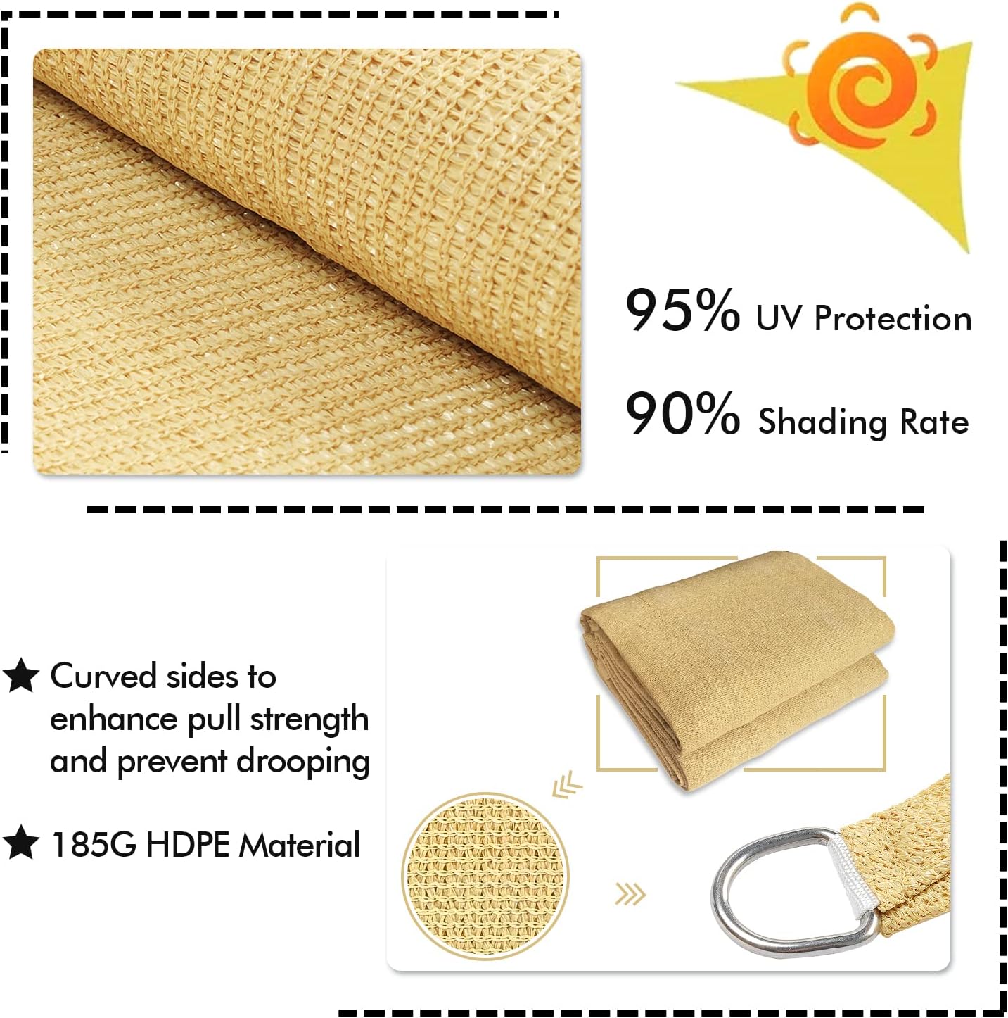 KANAGAWA 20'X24' Sand Custom Size Sun Shade Sail Rectangle UV Block Canopy Cover for Patio Backyard Lawn Garden Outdoor (Customized Available)