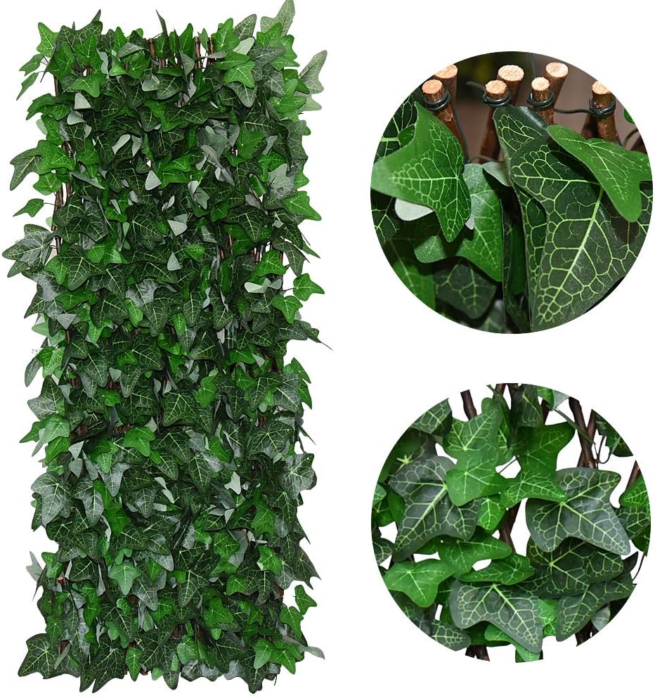 Expandable Fence Privacy Screen for Balcony Patio Outdoor,Decorative Faux Ivy Fencing Panel,Artificial Hedges (Single Sided Leaves) (4, Green-Ivy)