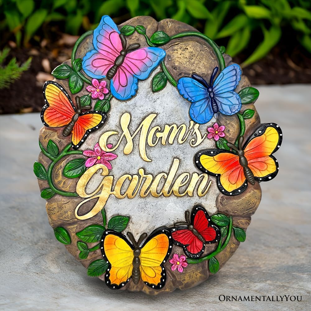 Elegant Resin Stepping Stone, Outdoor Garden Pathway Decoration (Garden with Butterflies Stepping Stone, 9.5" Decorative Outdoor Decoration)