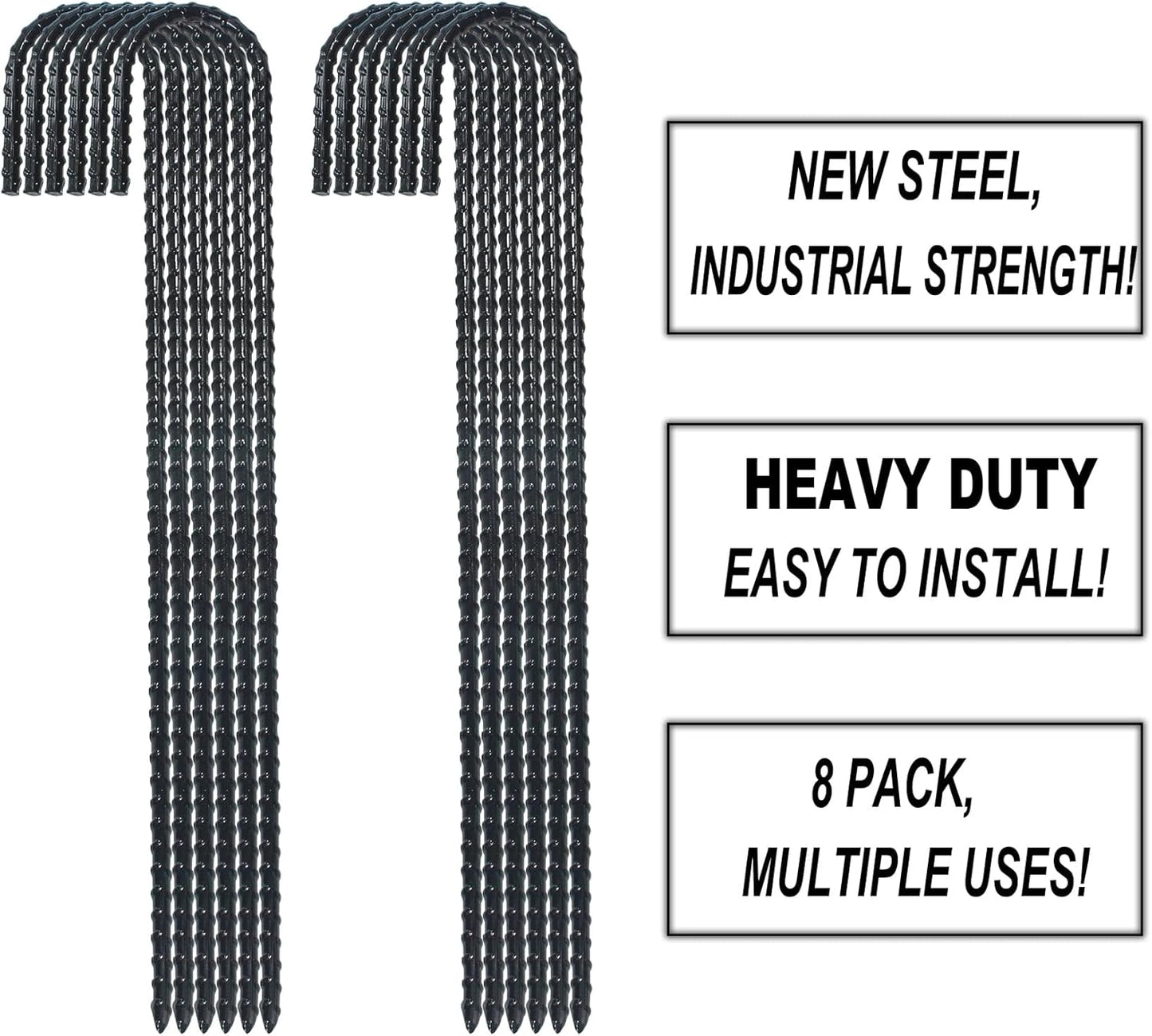 16 Inch Ground Rebar Stakes, J Hook Extra Heavy Duty Rust Proof Coated Steel Ground Anchors with Chisel Point End for Camping Tent and Canopy Tent (8)