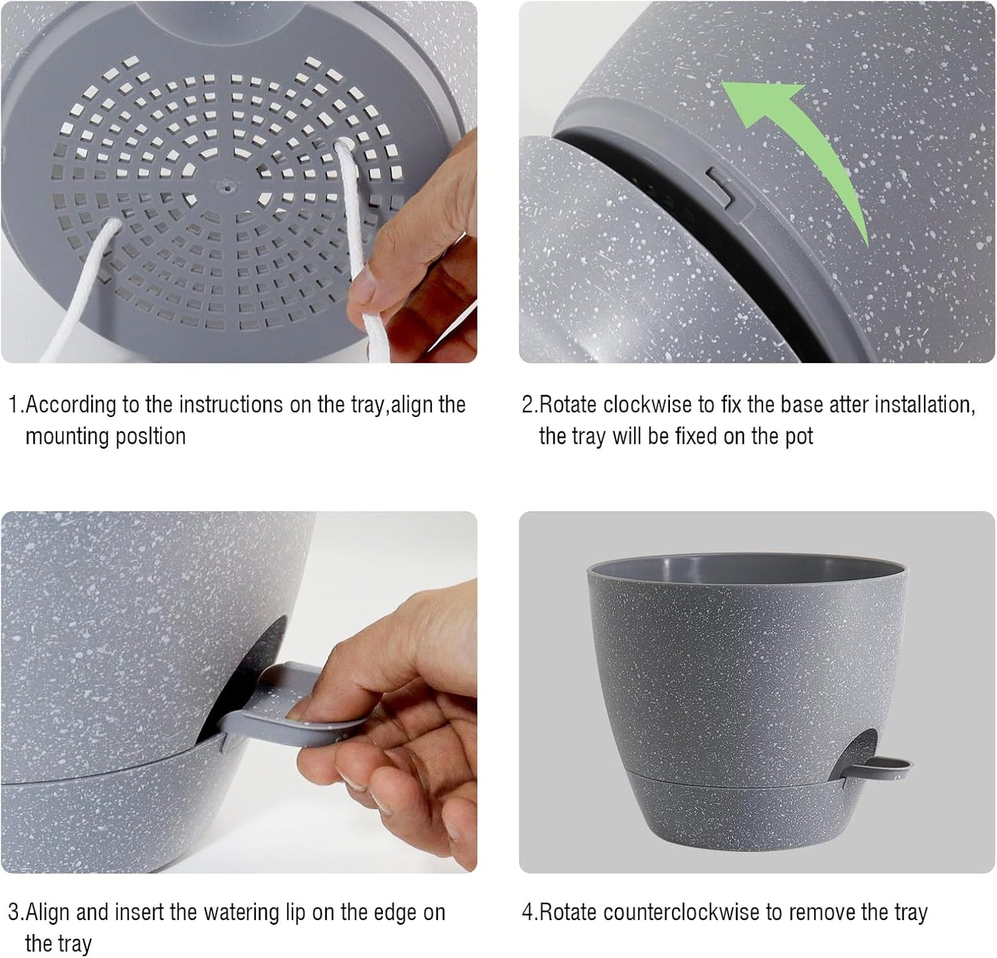 Large Self Watering Pots, 12/10/9 Plastic Planters with High Drainage Holes and Deep Reservoir for Indoor Outdoor Garden Plants and Flowers, Grey Speckles