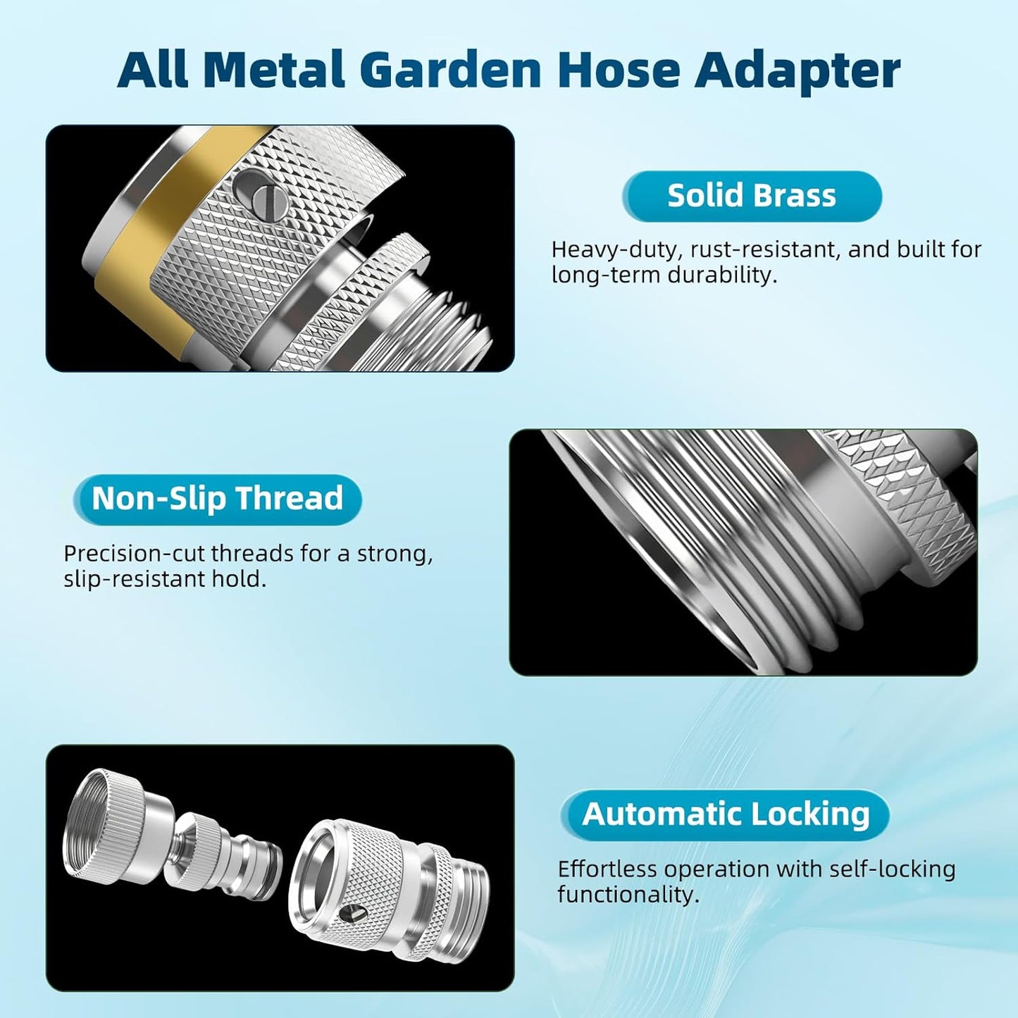 Hibbent Swivel Garden Hose Quick Connector, 360° Rotatable Faucet Hose Quick Connect Fitting, Solid Brass 3/4 Inch GHT Thread, Female and Male Adapter (2 Sets)