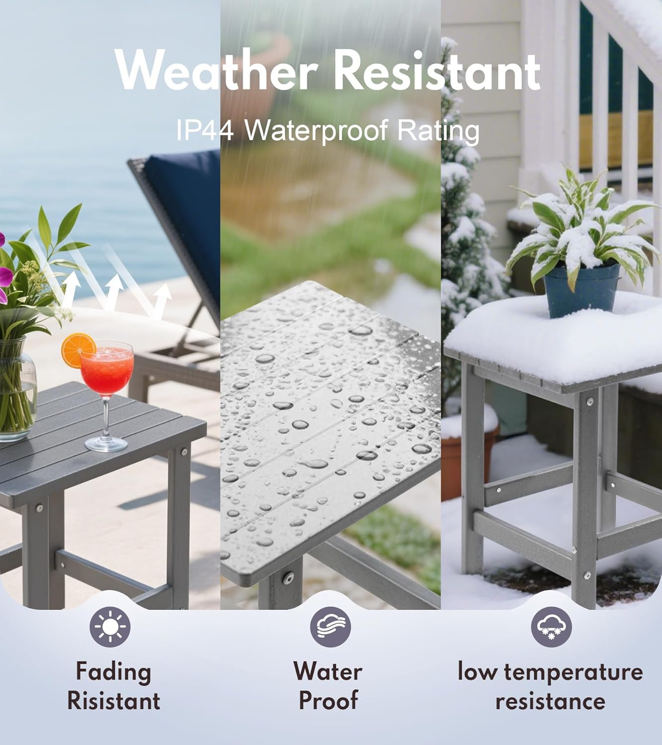 PASAMIC Adirondack Square Side Table, HDPE Outdoor Side Tables, Weather Resistant End Table for Patio, Backyard, Pool, Indoor Companion, Beach, Easy Maintenance (Grey)