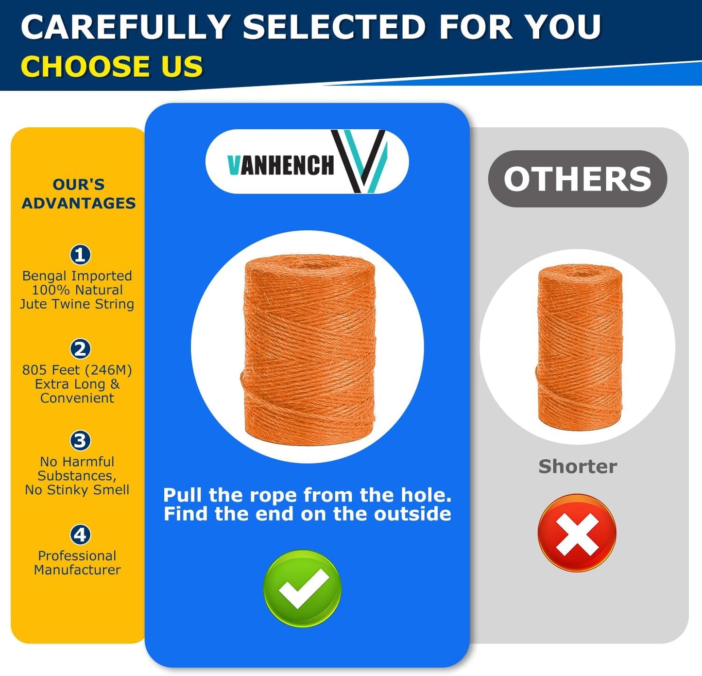 Vanhench 805FT Orange Twine String, Colored Natural Jute Twine String Rope Cord for Christmas Crochet Knitting Macrame, Arts & Crafts, Gift Wrapping, Wedding Décor, Art Decoration Packing (Orange)