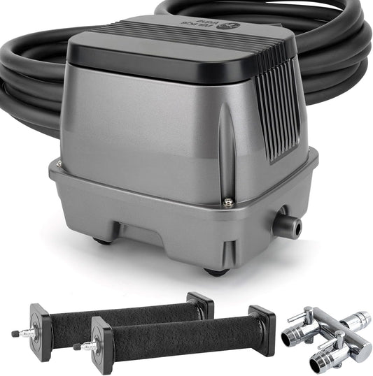 AquaMiracle Koi Pond Aerator Pond Air Pump for Outdoor Ponds 10000-15000 Gallons, All-in-One Aeration Kit with Self-Sinking Airline Flow Control Rubber Air Diffuser