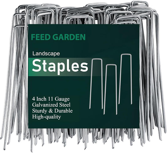 FEED GARDEN 4 Inch 100 Pack Hot-dip Galvanized Landscape Staples 11 Gauge Anti-Rust Garden Stakes Landscaping Fabric SOD Pins Yard Stakes for Weed Barrier Fabric