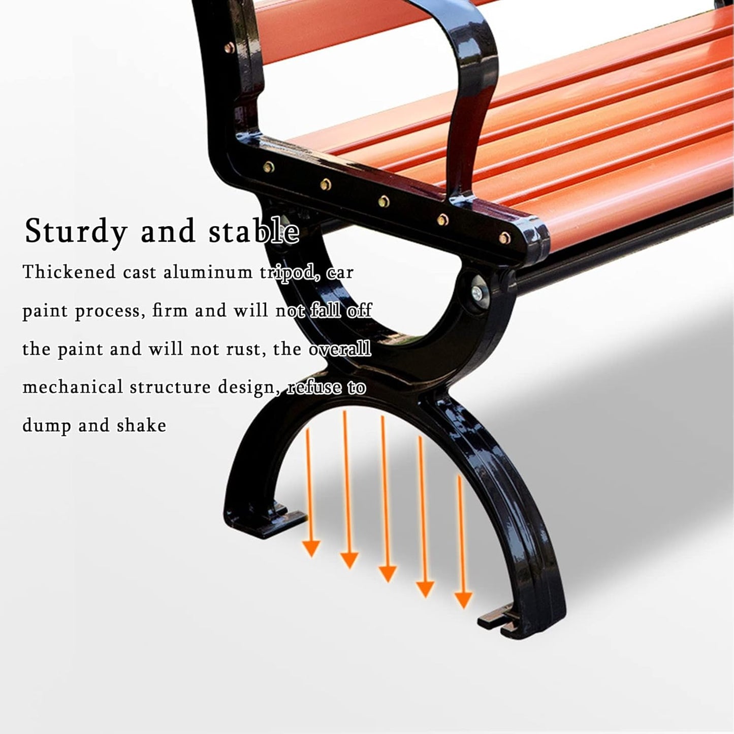 Outdoor Benches Cast Aluminum Preservative Wood 67IN(170CM) Patio Garden Bench Perfect for Backyard, Lawn, Porch, Path