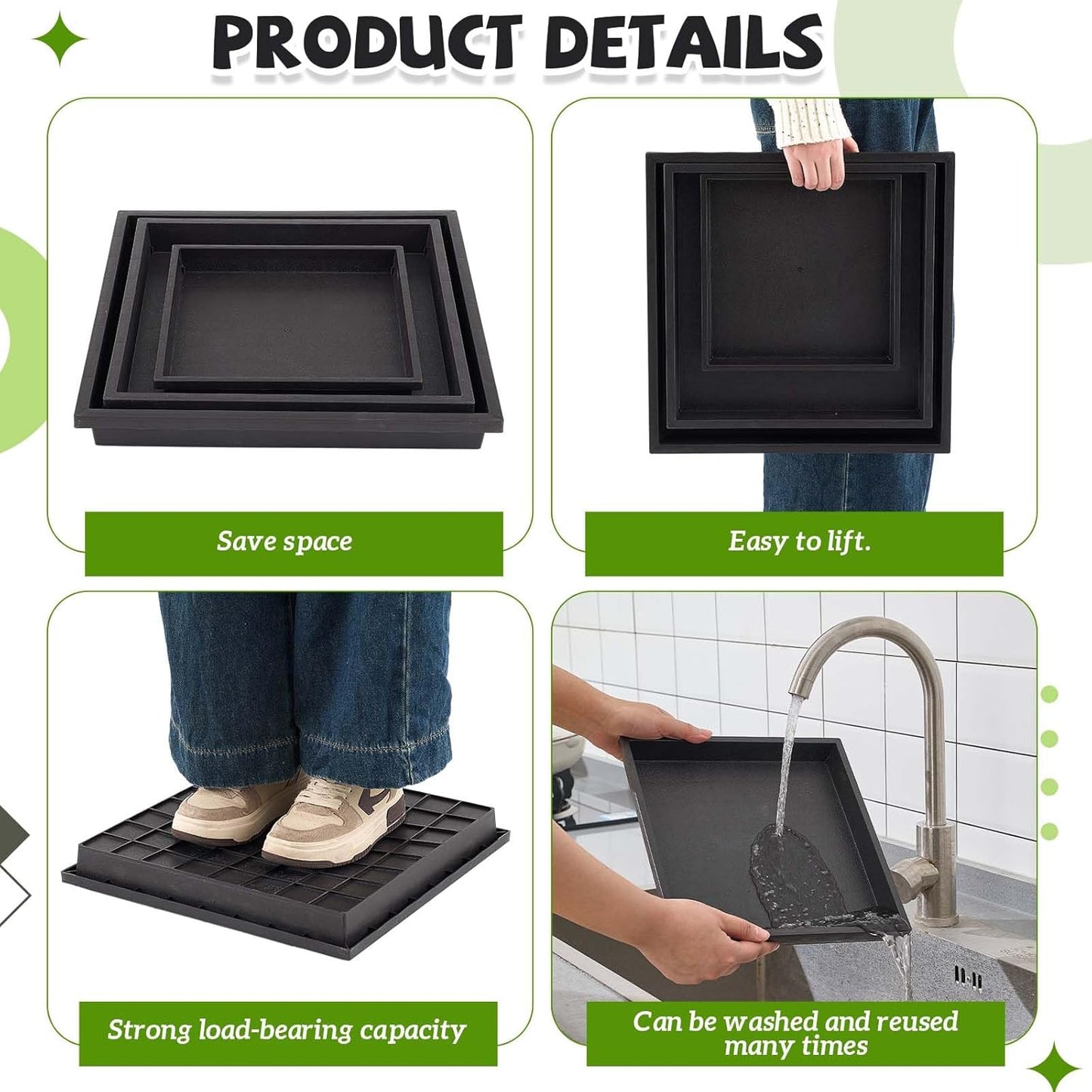 3 Size Square Stepping Stone Mold Internal Diameters 9.3" 12.6" and 14.3" Plastic Stepping Stone Molds for Concrete and Stained Glass for Garden Walk Way