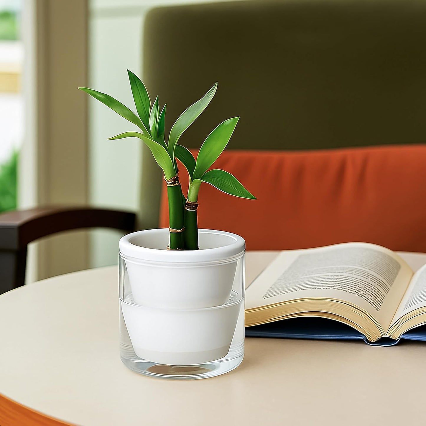 D'vine Dev 4 Inch Design Self Watering Planter for Indoor Plants, White Terracotta Pots with Cylinder Glass Cup, Set of 4, 37-Z-A-2-F