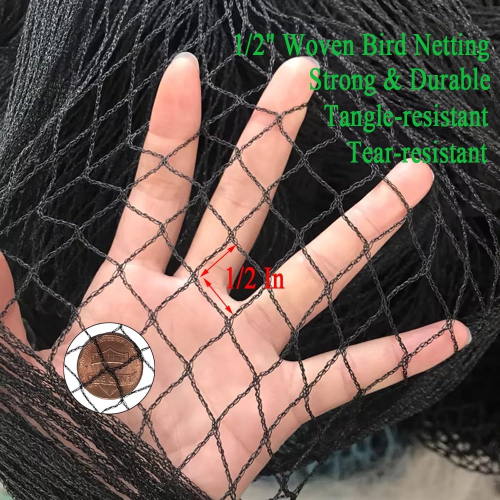 Woven Bird Netting 10X30 FT, 1/2" Mesh, Strong Bird Net Protect Fruit Trees, Blueberry, Vegetables, Strawberry Plants, Garden Netting Pest Barrier, Against Deer, Squirres, Small Critters