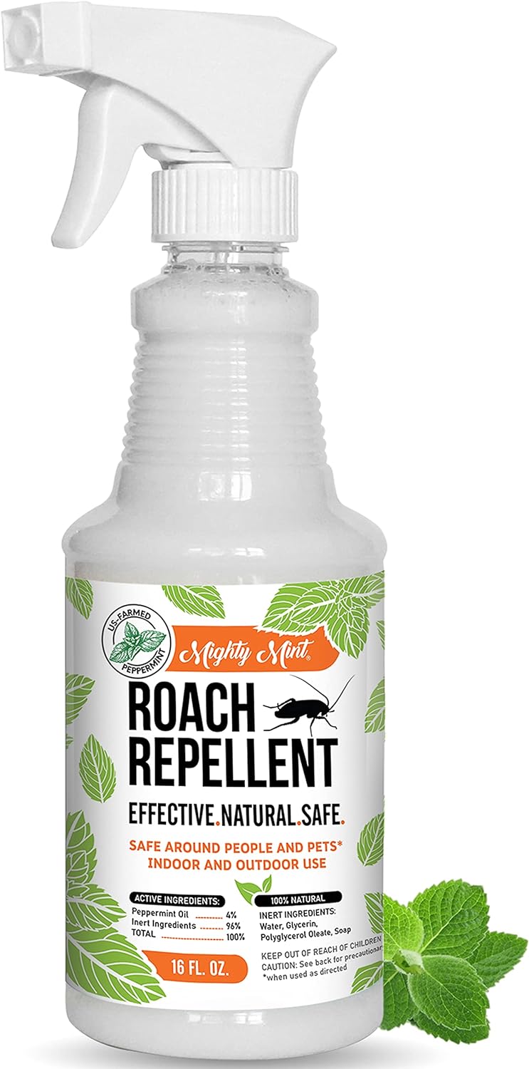 Mighty Mint Peppermint Oil Roach Repellent Spray – Natural Cockroach Killer for Indoor & Outdoor Use – Plant-Based Insect & Pest Control – 16 oz