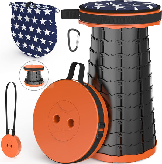 ALEVMOOM Telescoping Stool with Cushion,Portable Collapsible Stool,Camping Stools Retractable Folding Chair,More Sturdy Capacity 440Ib,for Garden Hiking Travel BBQ with Carry Bag&Carabiner