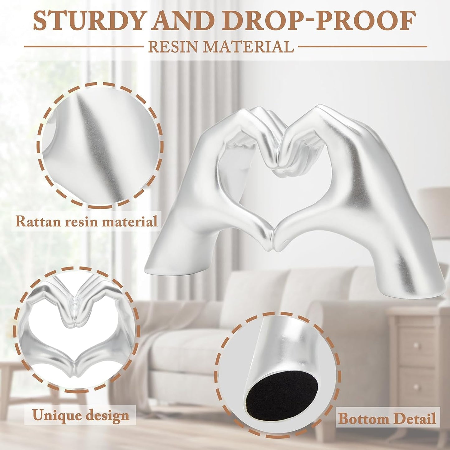 Valentines Day Gifts for Him, Heart Hands Sculpture, Heart Hands, Valentines Day Decorations, Silvery Room Decor for Living Room Bedroom Bookshelf, Silvery