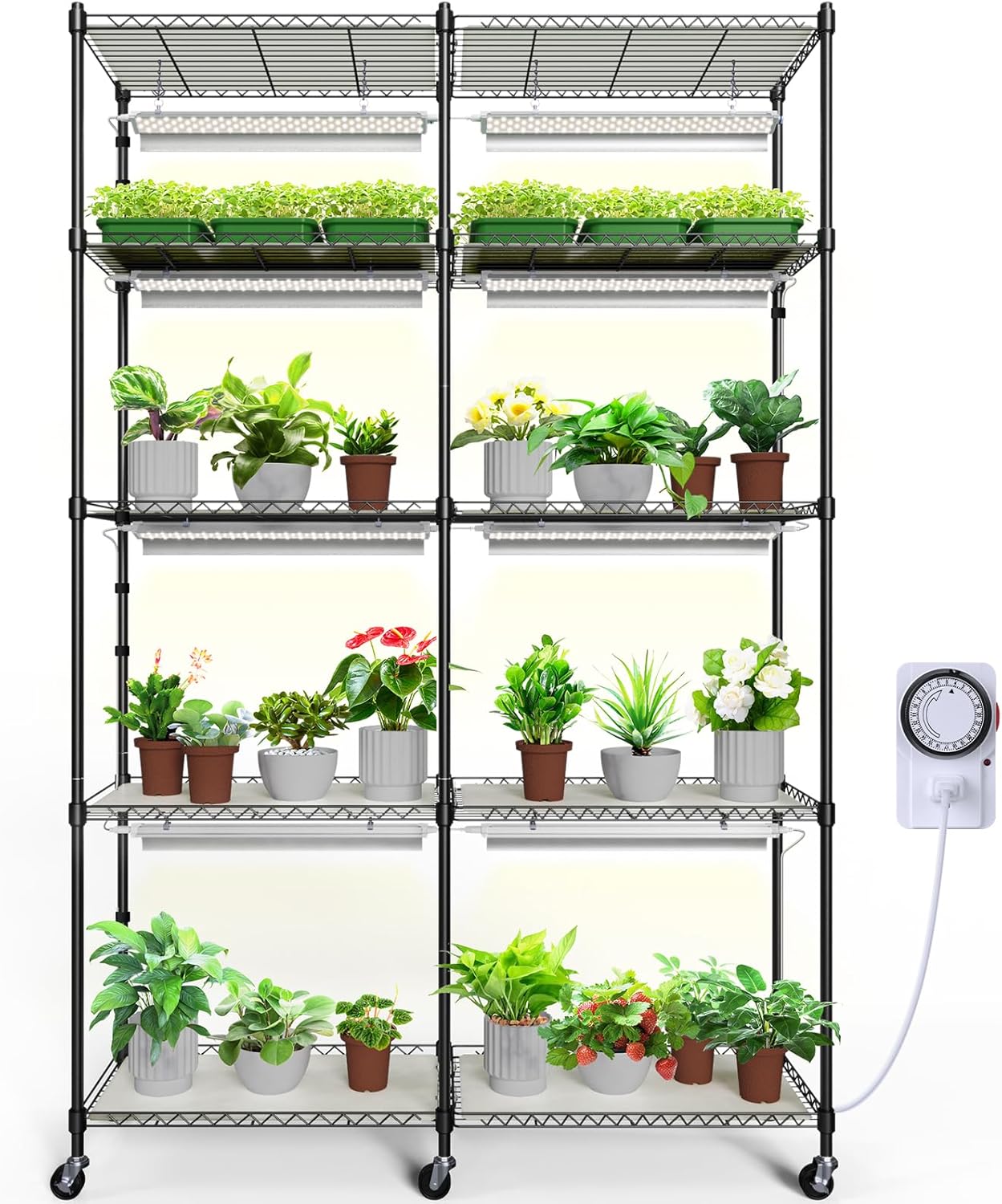 Barrina CX1 Plant Stand with Grow Lights for Indoor Plants, 5-Tier Large Tall Metal Plant Shelf with 1.6FT 20W(Per Light) Full Spectrum Plant Lights for Indoor Growing, 47x13.8x70.9IN