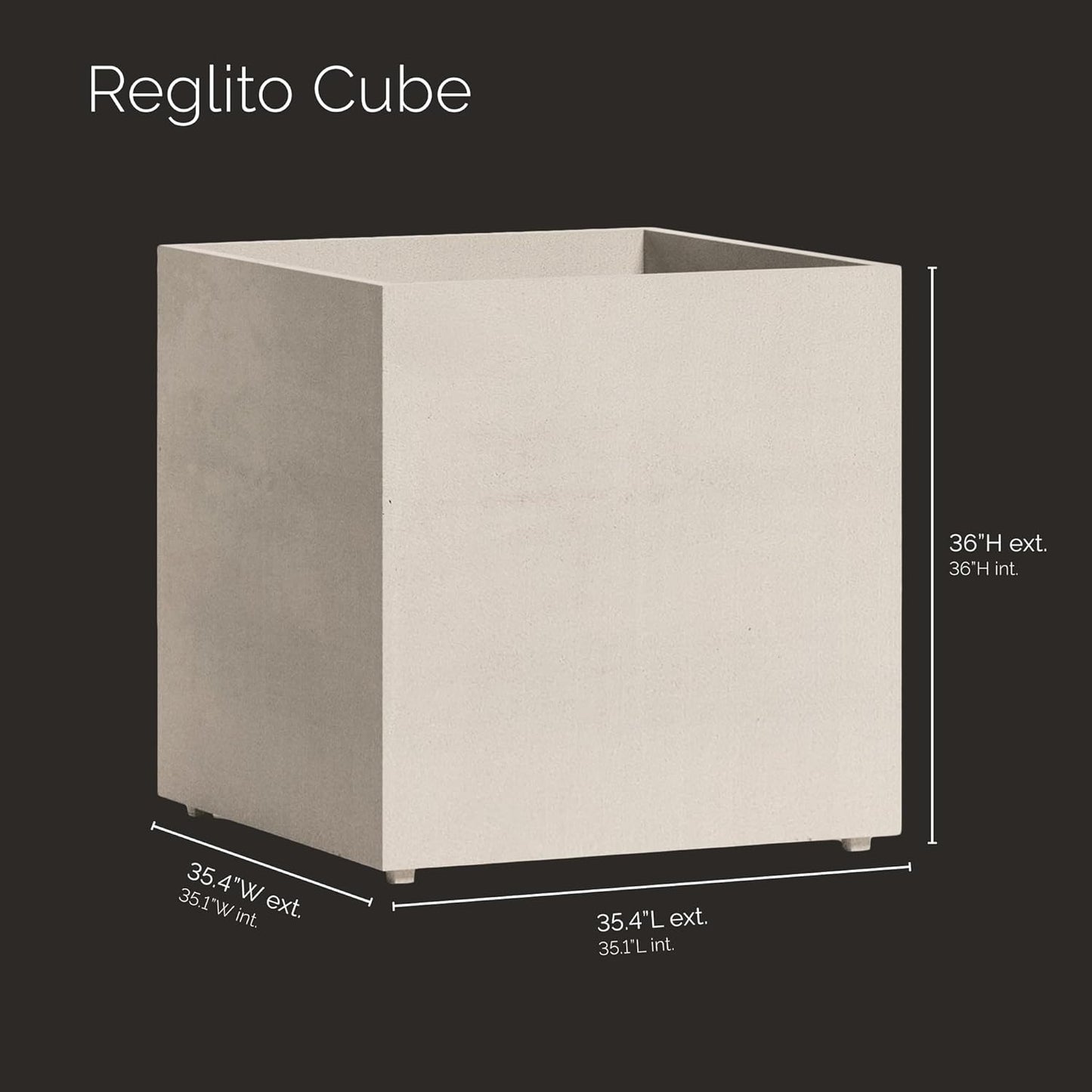 Reglito Cube Planter – Fiberglass Indoor/Outdoor and Weather-Resistant Large Planter (Sand Stone, 35.4" L x 35.4" W x 36" H)