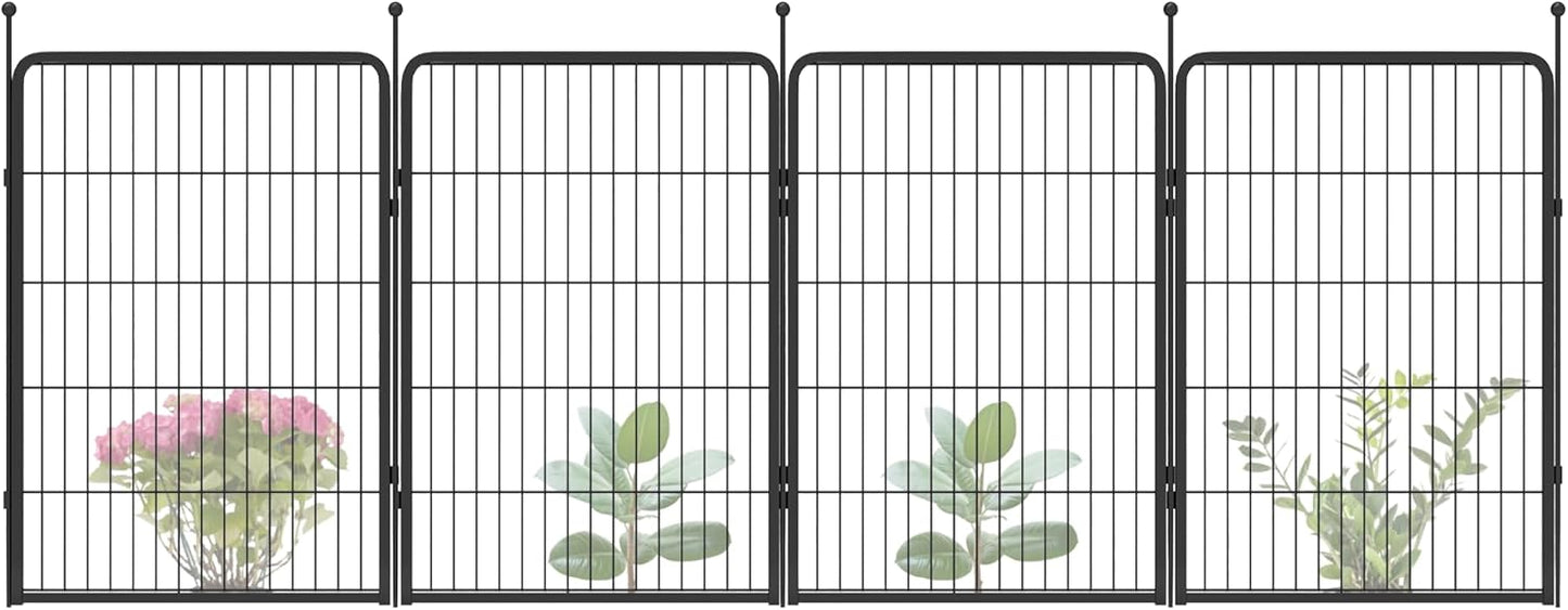 FXW Garden Fence Outdoor for The Yard – 40in(H) x 9.1ft(L) Heavy Duty Metal Animal Barrier for Dog and Rabbit, Decorative Dog Fence, 4 Panels, Black